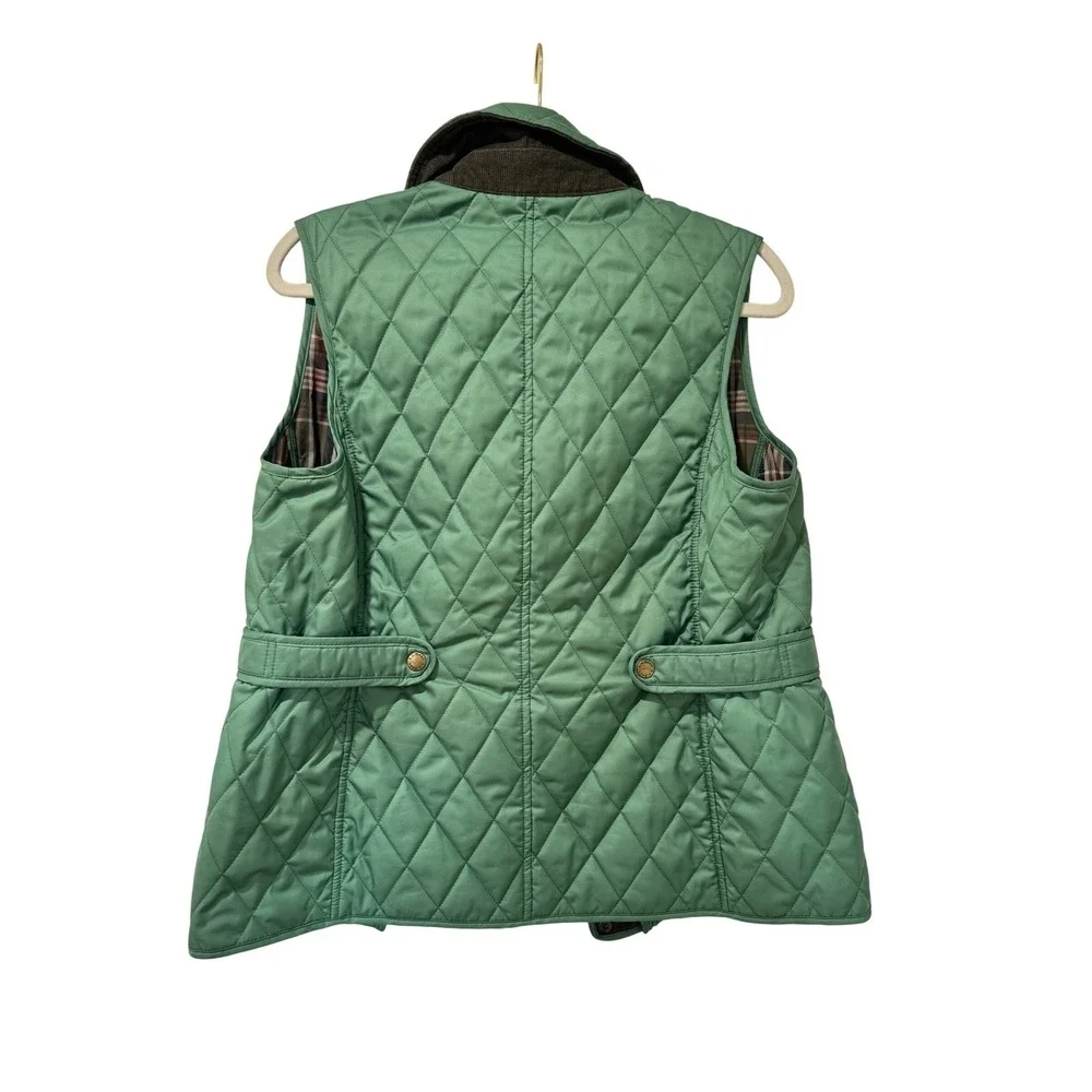 L.L.Bean‎ Quilted Vest Women Small Green Excellent Plaid Lined Corduroy Trim